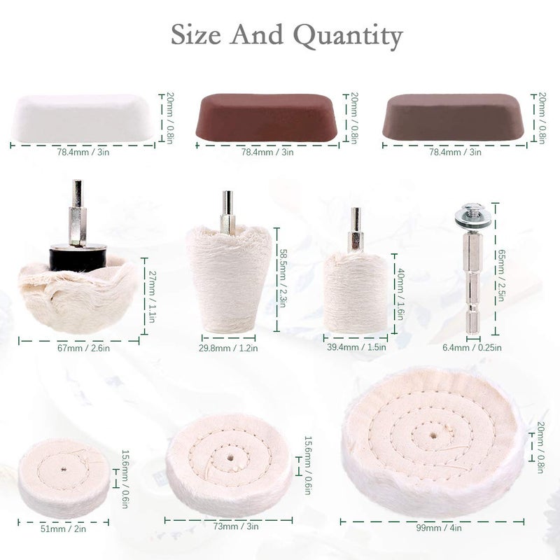 Keadic 10Pcs Polishing Pad Buffing Wheel Kit Includes Polishing Wheels, Polishing Compound, T-Shaped Wheel Grinding Head with 1/4" Handle, Buffing Wheel for Drill Buffing Wheel Polishing Compound Kit - Image 2